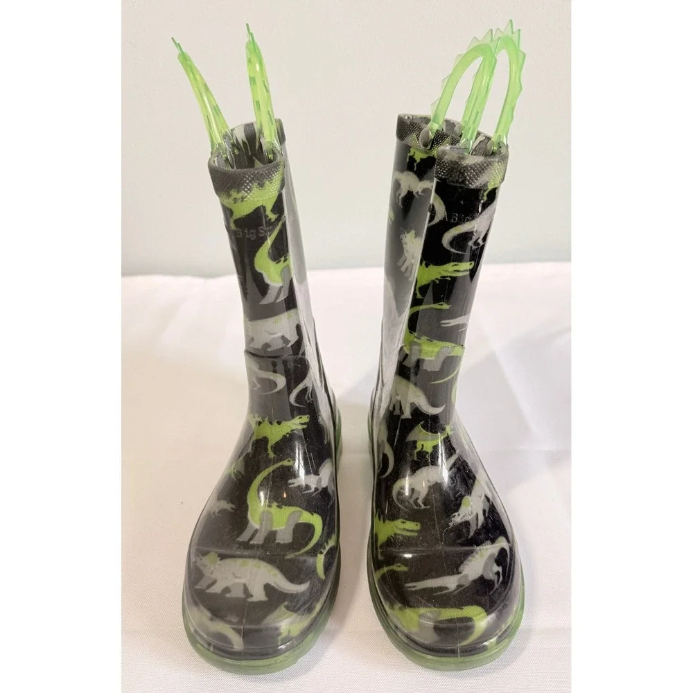 Western Chief Boys Rain Boots Size 11 Black Dinosaur Print Waterproof Pull On